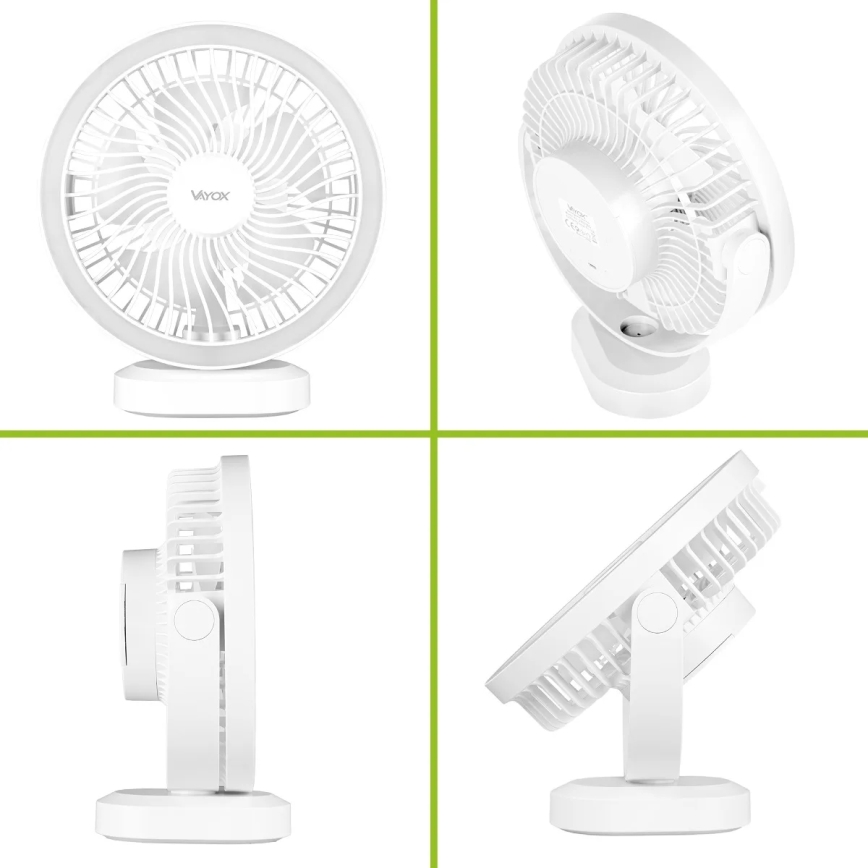 LED Nabíjací stolný ventilátor s LED osvetlením LED/3W/5V USB 2400 mAh biela