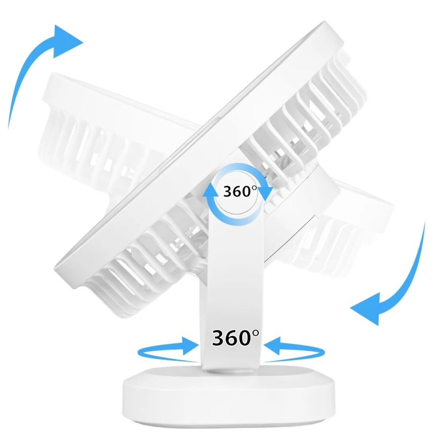 LED Nabíjací stolný ventilátor s LED osvetlením LED/3W/5V USB 2400 mAh biela