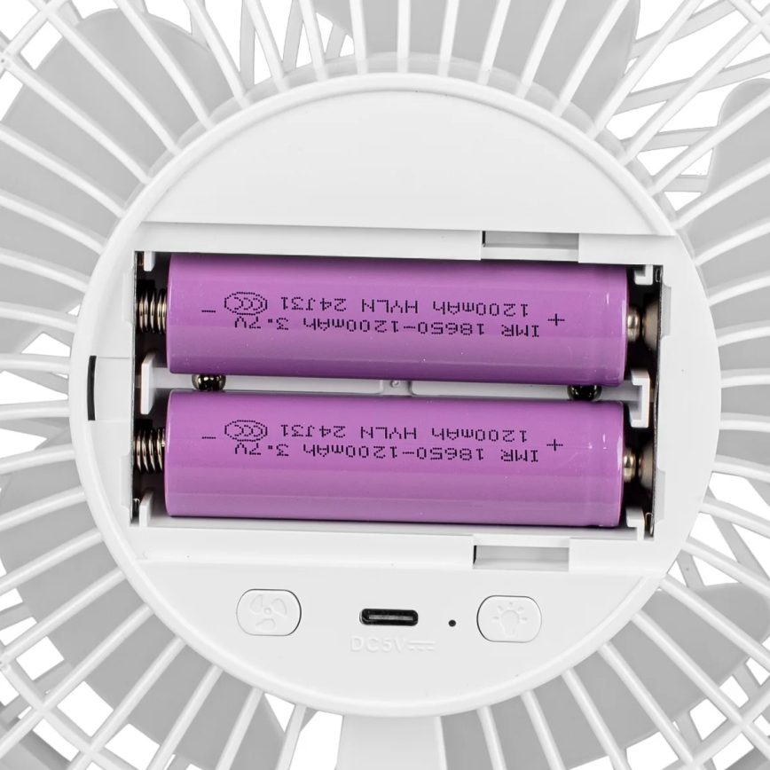 LED Nabíjací stolný ventilátor s LED osvetlením LED/3W/5V USB 2400 mAh biela