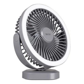 LED Nabíjací stolný ventilátor s LED osvetlením LED/3W/5V USB 2400 mAh šedá