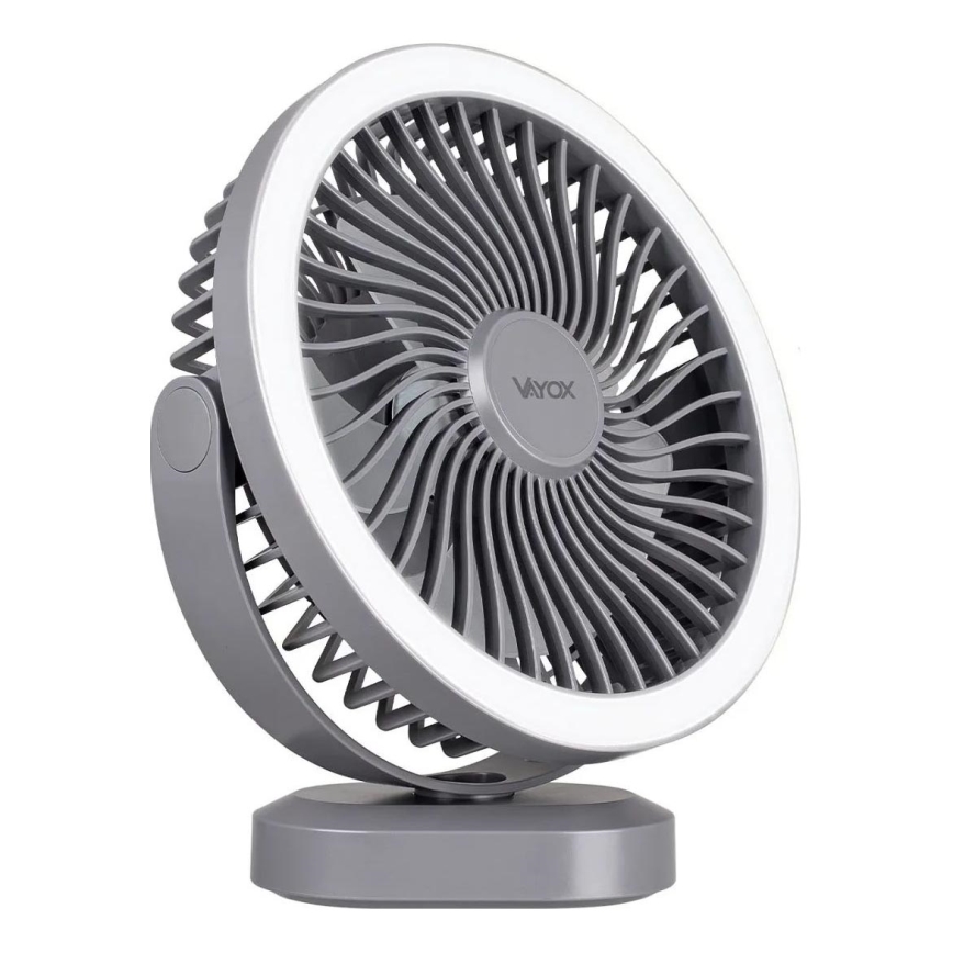 LED Nabíjací stolný ventilátor s LED osvetlením LED/3W/5V USB 2400 mAh šedá
