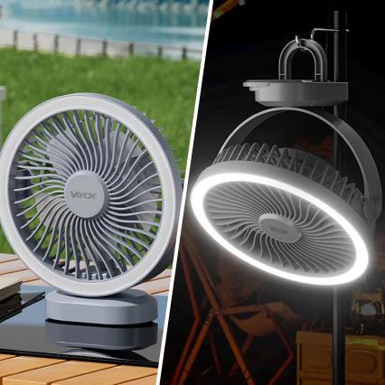 LED Nabíjací stolný ventilátor s LED osvetlením LED/3W/5V USB 2400 mAh šedá