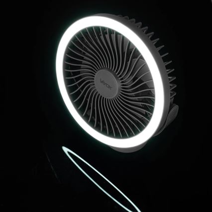 LED Nabíjací stolný ventilátor s LED osvetlením LED/3W/5V USB 2400 mAh šedá