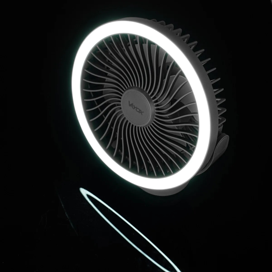 LED Nabíjací stolný ventilátor s LED osvetlením LED/3W/5V USB 2400 mAh šedá