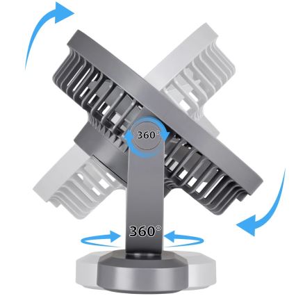 LED Nabíjací stolný ventilátor s LED osvetlením LED/3W/5V USB 2400 mAh šedá