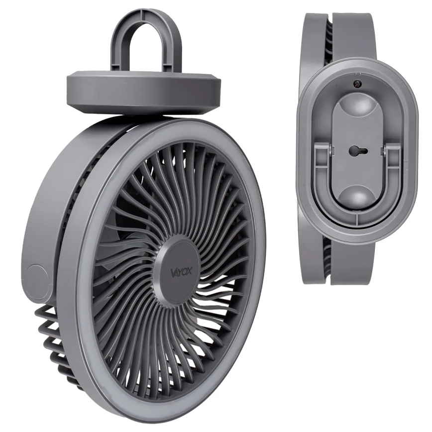 LED Nabíjací stolný ventilátor s LED osvetlením LED/3W/5V USB 2400 mAh šedá