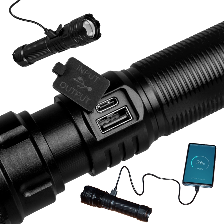 LED Stmievateľná nabíjacia baterka s funkciou powerbanky LED/10W/5V IPX4 600 lm 2000 mAh