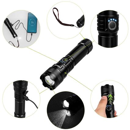 LED Stmievateľná nabíjacia baterka s funkciou powerbanky LED/10W/5V IPX4 600 lm 2000 mAh