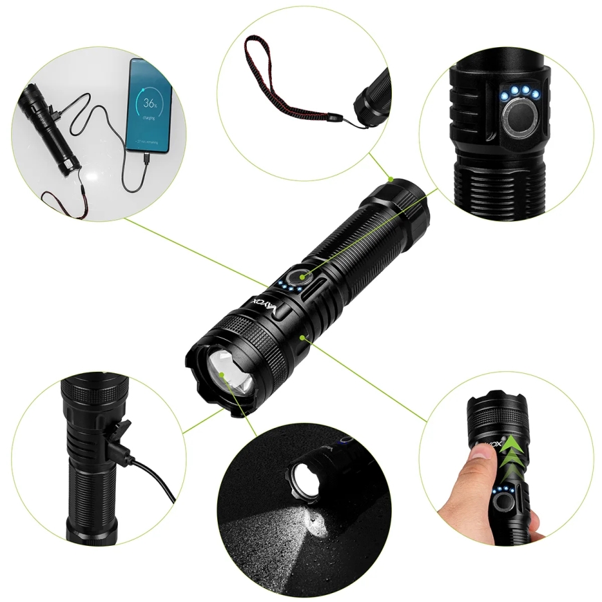 LED Stmievateľná nabíjacia baterka s funkciou powerbanky LED/10W/5V IPX4 600 lm 2000 mAh