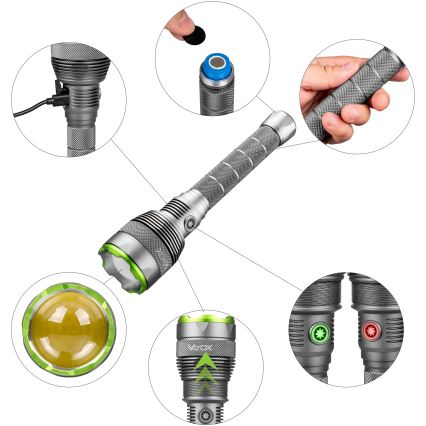 LED Stmievateľná nabíjacia baterka s funkciou powerbanky LED/5V IPX7 10000 lm 2600 mAh