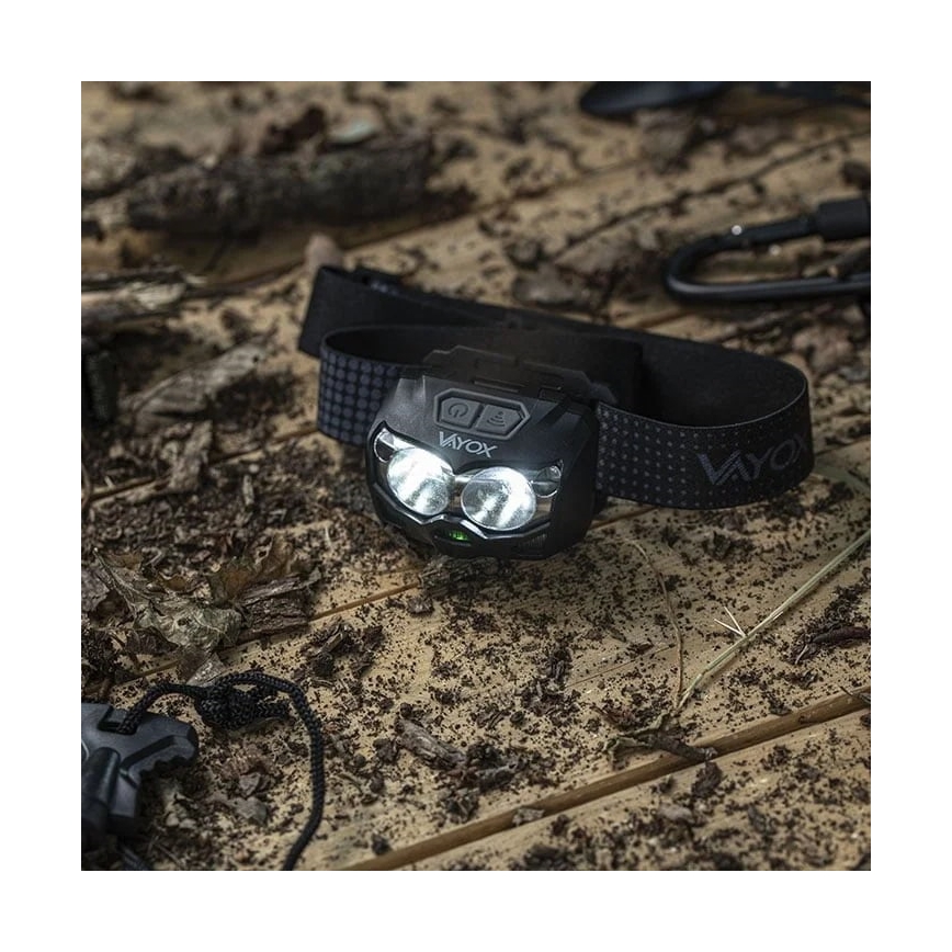 LED Stmievateľná nabíjacia čelovka so senzorom a červeným svetlom 2xLED/5W/5V/3xAAA IP65 500 lm 1200 mAh