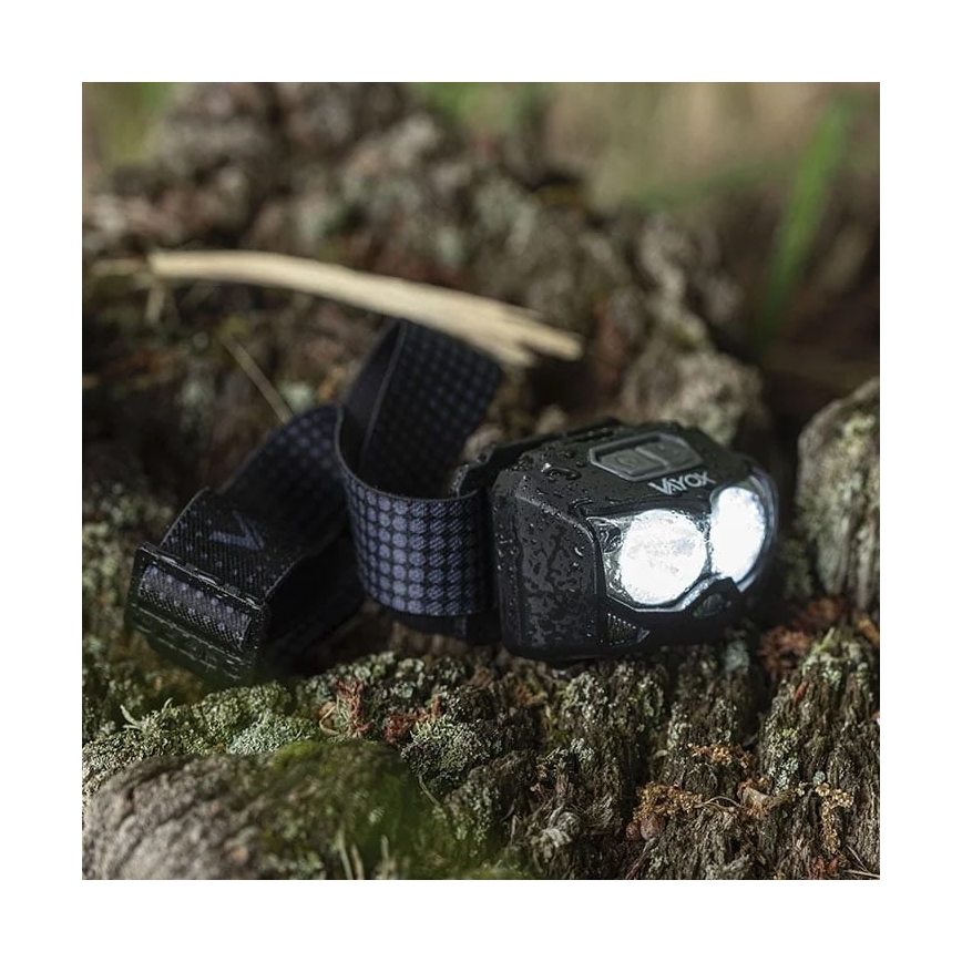 LED Stmievateľná nabíjacia čelovka so senzorom a červeným svetlom 2xLED/5W/5V/3xAAA IP65 500 lm 1200 mAh