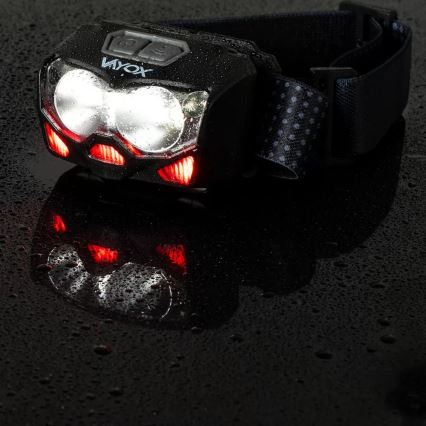 LED Stmievateľná nabíjacia čelovka so senzorom a červeným svetlom 2xLED/5W/5V/3xAAA IP65 500 lm 1200 mAh