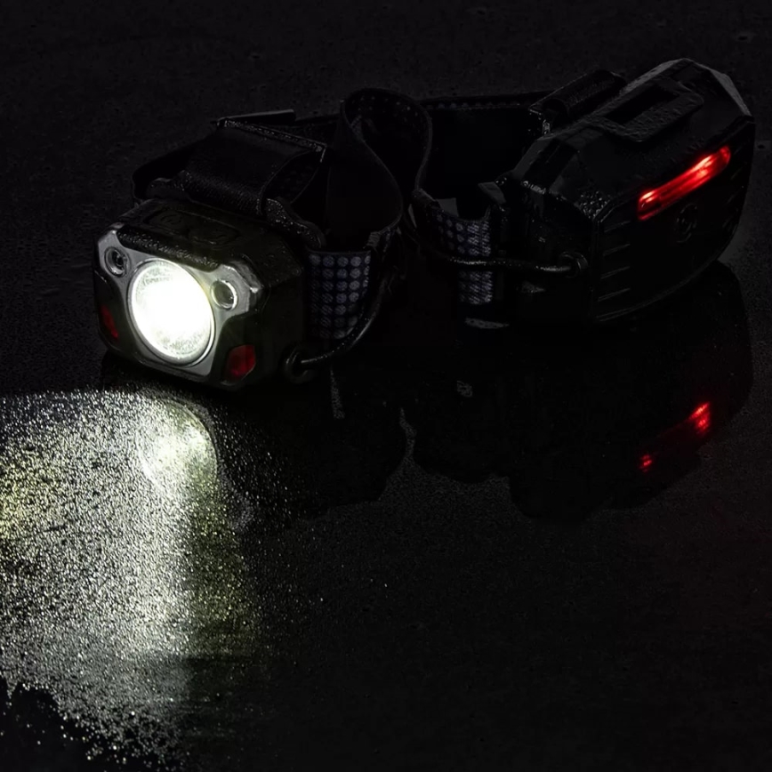 LED Stmievateľná nabíjacia čelovka so senzorom s funkciou powerbanky a červeným svetlom LED/10W/5V IP44 1200 lm 4000 mAh