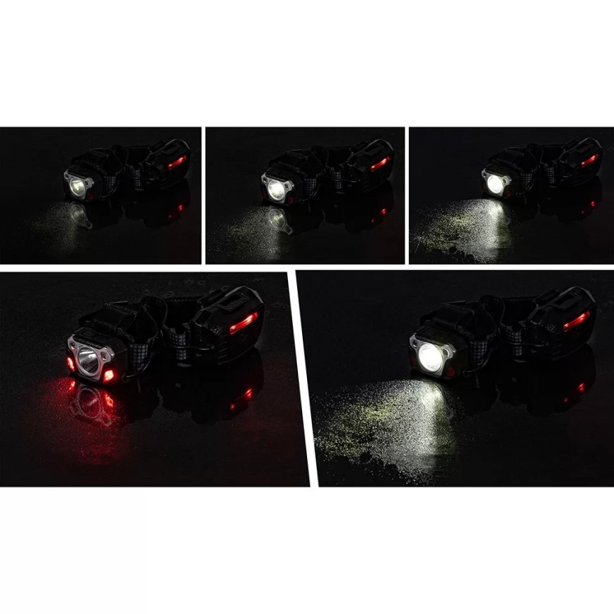 LED Stmievateľná nabíjacia čelovka so senzorom s funkciou powerbanky a červeným svetlom LED/10W/5V IP44 1200 lm 4000 mAh