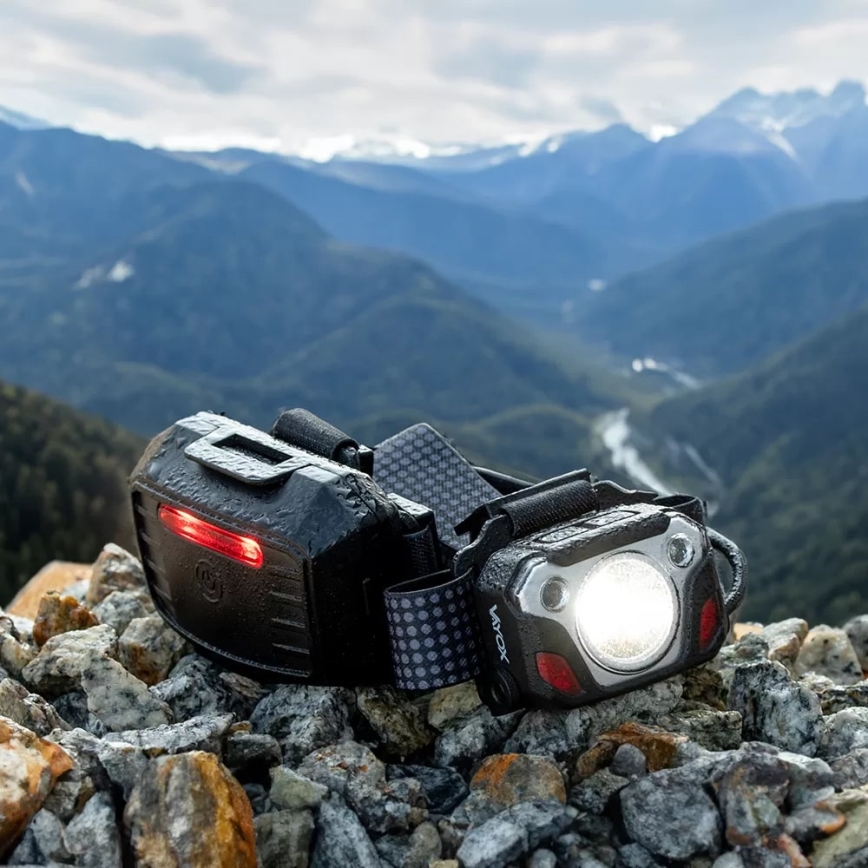 LED Stmievateľná nabíjacia čelovka so senzorom s funkciou powerbanky a červeným svetlom LED/10W/5V IP44 1200 lm 4000 mAh