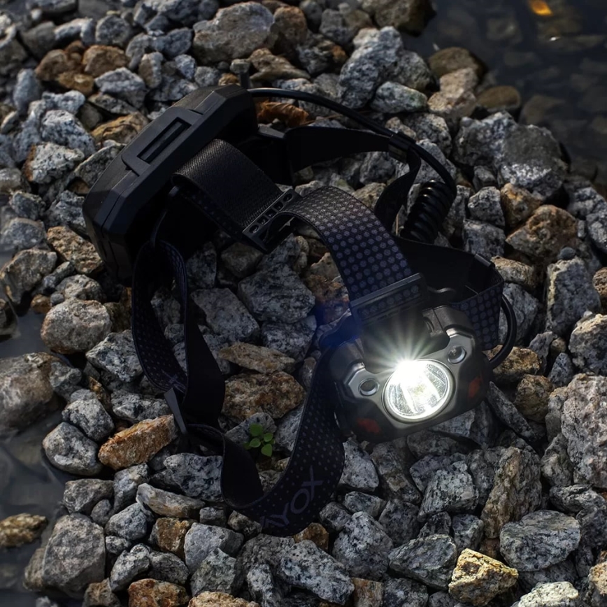 LED Stmievateľná nabíjacia čelovka so senzorom s funkciou powerbanky a červeným svetlom LED/10W/5V IP44 1200 lm 4000 mAh
