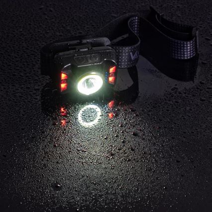 LED Stmievateľná nabíjacia čelovka so senzorom a červeným svetlom LED/15W/5V IP66 430 lm 1800 mAh