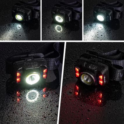 LED Stmievateľná nabíjacia čelovka so senzorom a červeným svetlom LED/15W/5V IP66 430 lm 1800 mAh