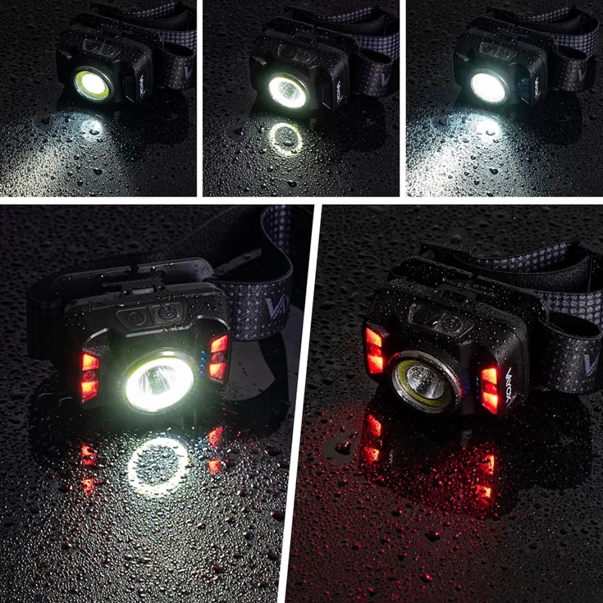 LED Stmievateľná nabíjacia čelovka so senzorom a červeným svetlom LED/15W/5V IP66 430 lm 1800 mAh