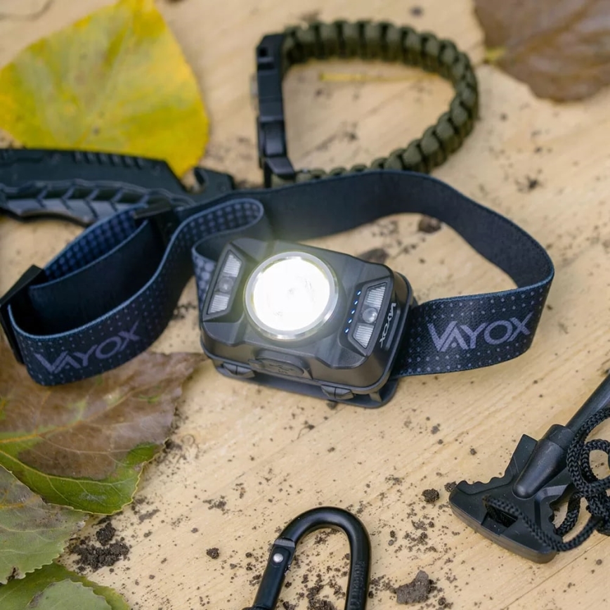LED Stmievateľná nabíjacia čelovka so senzorom a červeným svetlom LED/15W/5V IP66 430 lm 1800 mAh
