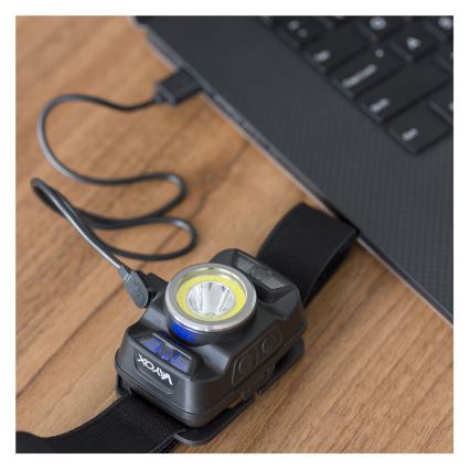 LED Stmievateľná nabíjacia čelovka so senzorom a červeným svetlom LED/15W/5V IP66 430 lm 1800 mAh