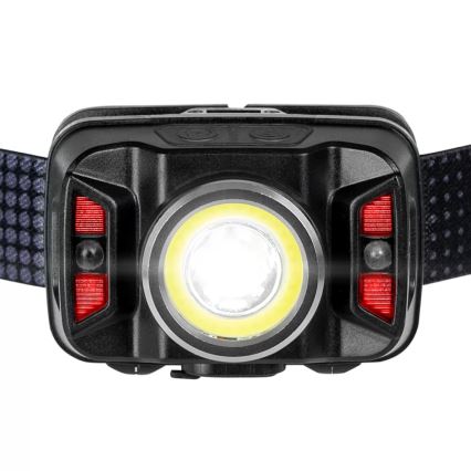 LED Stmievateľná nabíjacia čelovka so senzorom a červeným svetlom LED/15W/5V IP66 430 lm 1800 mAh