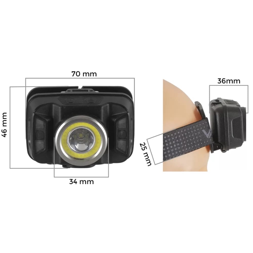LED Stmievateľná nabíjacia čelovka so senzorom a červeným svetlom LED/15W/5V IP66 430 lm 1800 mAh
