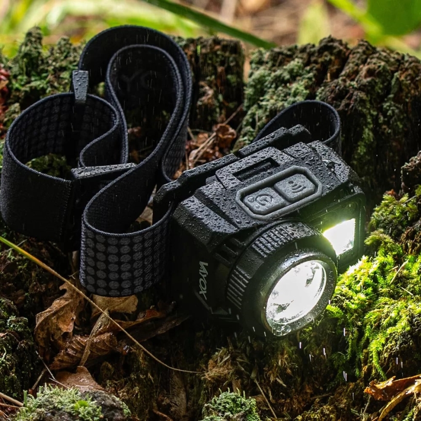 LED Stmievateľná nabíjacia čelovka so senzorom a červeným svetlom LED/6W/5V/3xAAA IP44 500 lm 1200 mAh