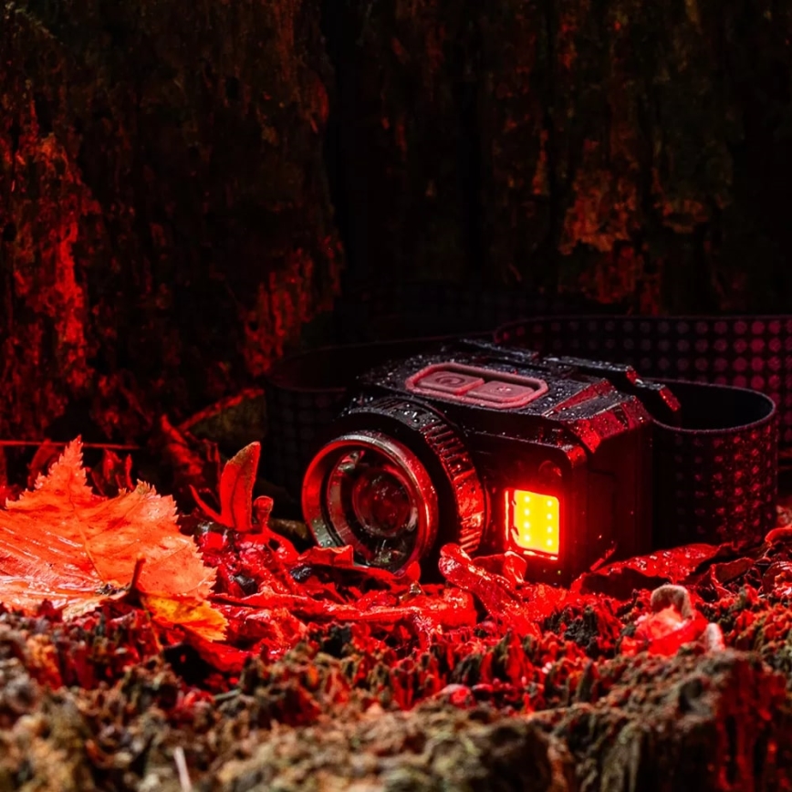 LED Stmievateľná nabíjacia čelovka so senzorom a červeným svetlom LED/6W/5V/3xAAA IP44 500 lm 1200 mAh
