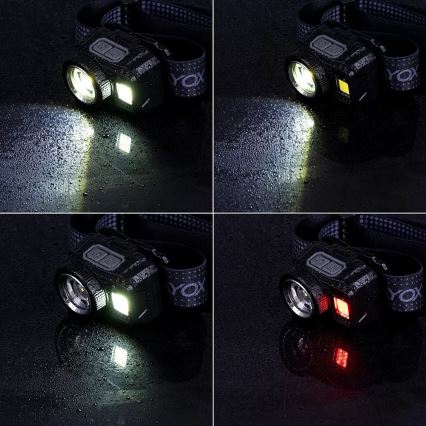 LED Stmievateľná nabíjacia čelovka so senzorom a červeným svetlom LED/6W/5V/3xAAA IP44 500 lm 1200 mAh