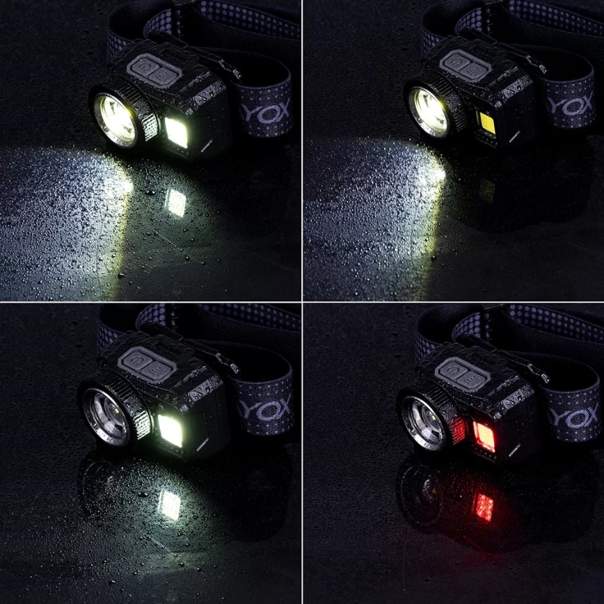 LED Stmievateľná nabíjacia čelovka so senzorom a červeným svetlom LED/6W/5V/3xAAA IP44 500 lm 1200 mAh