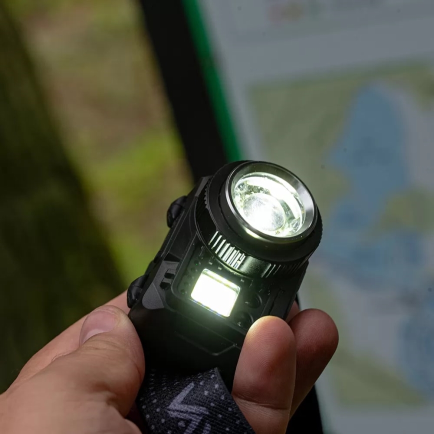 LED Stmievateľná nabíjacia čelovka so senzorom a červeným svetlom LED/6W/5V/3xAAA IP44 500 lm 1200 mAh