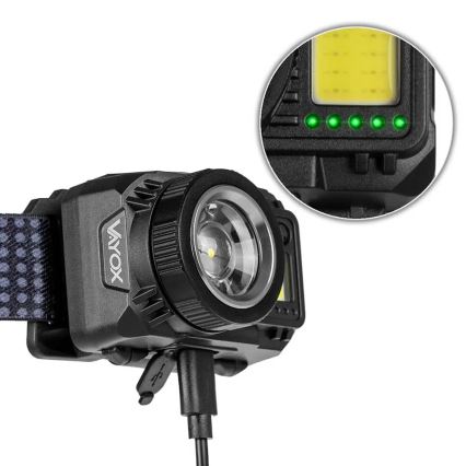 LED Stmievateľná nabíjacia čelovka so senzorom a červeným svetlom LED/6W/5V/3xAAA IP44 500 lm 1200 mAh