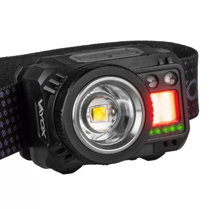 LED Stmievateľná nabíjacia čelovka so senzorom a červeným svetlom LED/6W/5V/3xAAA IP44 500 lm 1200 mAh