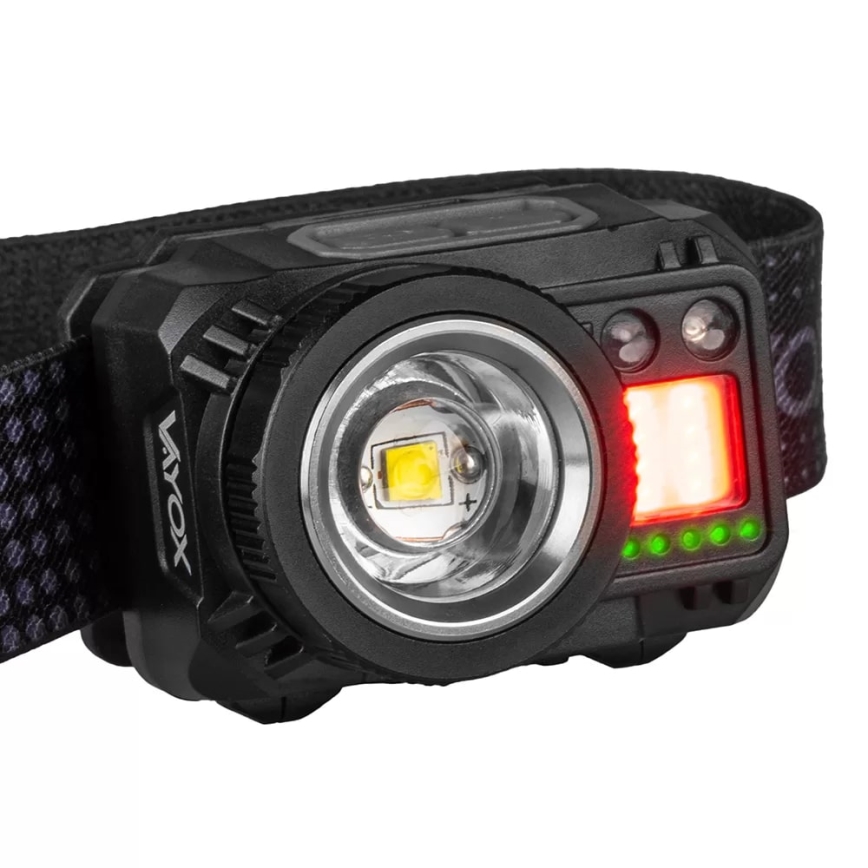 LED Stmievateľná nabíjacia čelovka so senzorom a červeným svetlom LED/6W/5V/3xAAA IP44 500 lm 1200 mAh