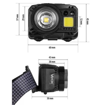 LED Stmievateľná nabíjacia čelovka so senzorom a červeným svetlom LED/6W/5V/3xAAA IP44 500 lm 1200 mAh