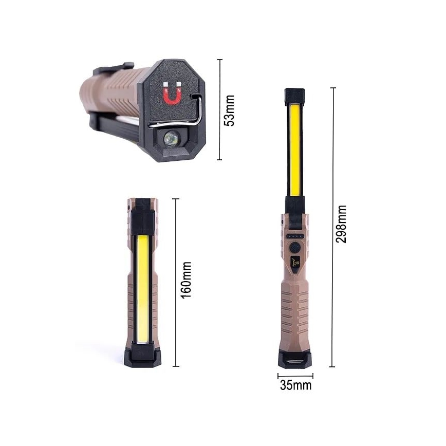 LED Stmievateľná nabíjacia pracovná baterka s funkciou powerbanky LED/4W/5V IPX4 600 lm 2000 mAh