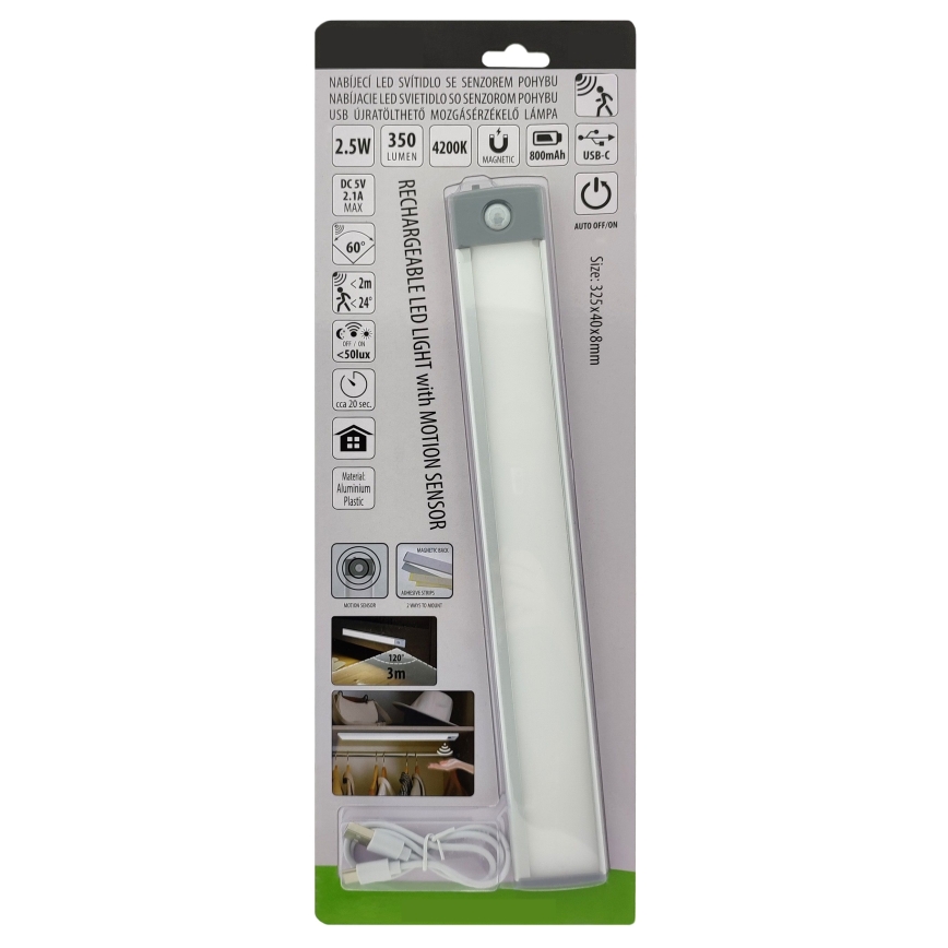 LED Nabíjacie osvetlenie nábytku so senzorom LED/2,5W/5V USB 800 mAh 4200K 32,5 cm