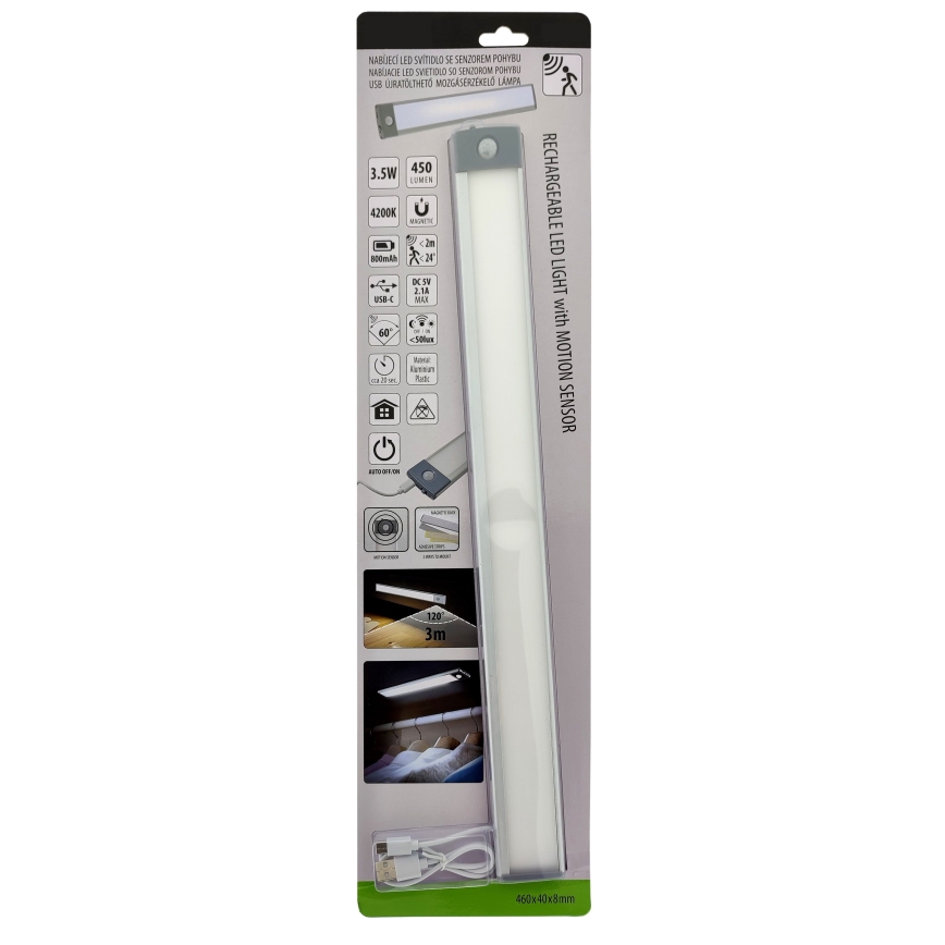 LED Nabíjacie osvetlenie nábytku so senzorom LED/3,5W/5V USB 800 mAh 4200K 46 cm