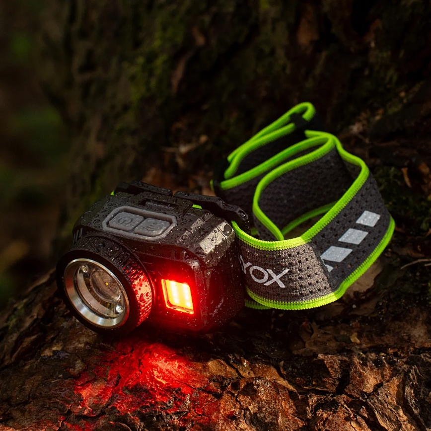 LED stmievateľná nabíjateľná čelovka so snímačom a červeným svetlom LED/6W/5V/3xAAA IP66 500 lm 1200 mAh