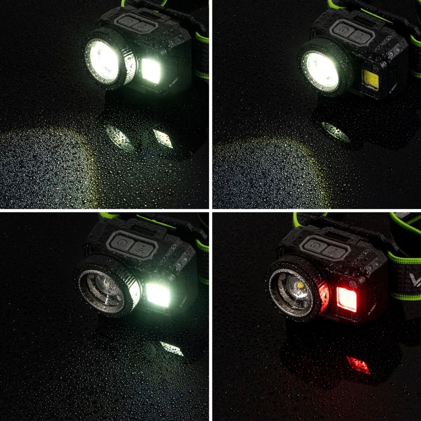 LED stmievateľná nabíjateľná čelovka so snímačom a červeným svetlom LED/6W/5V/3xAAA IP66 500 lm 1200 mAh