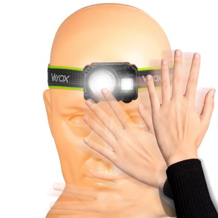 LED stmievateľná nabíjateľná čelovka so snímačom a červeným svetlom LED/6W/5V/3xAAA IP66 500 lm 1200 mAh