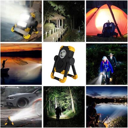 LED nabíjateľný reflektor s reproduktorom a funkciou powerbanky LED/10W/5V 4400 mAh IP44 čierna/žltá