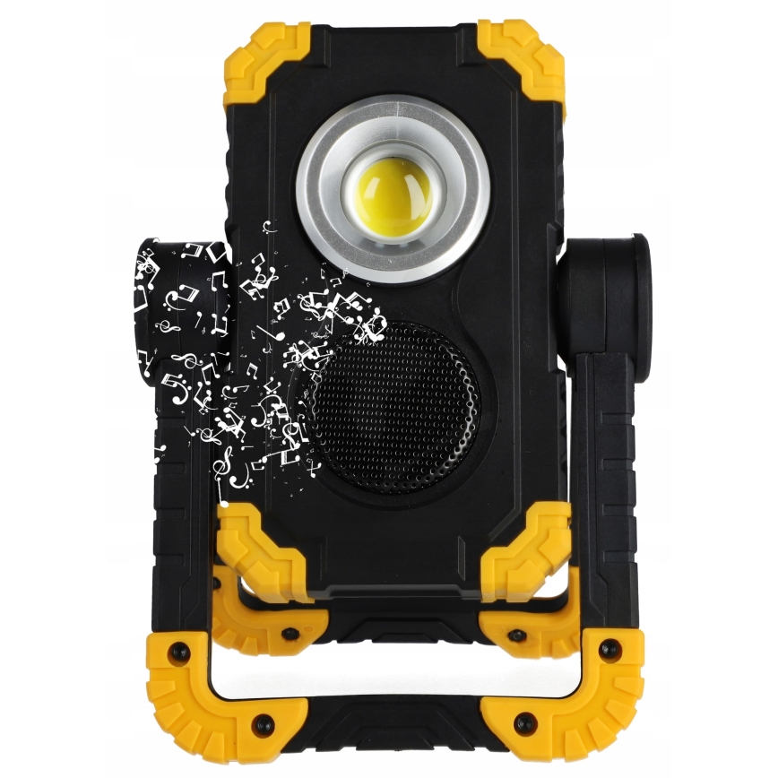 LED nabíjateľný reflektor s reproduktorom a funkciou powerbanky LED/10W/5V 4400 mAh IP44 čierna/žltá