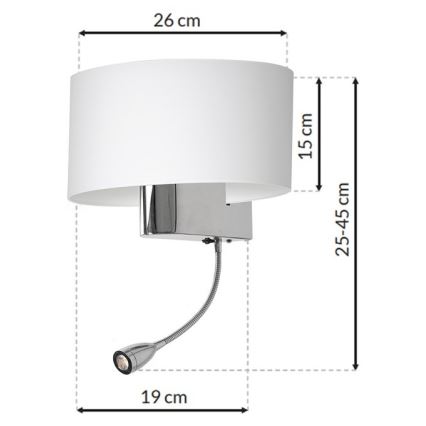 LED Nástenná lampa CASINO 1xE27/60W/230V + LED/1W/230V biela