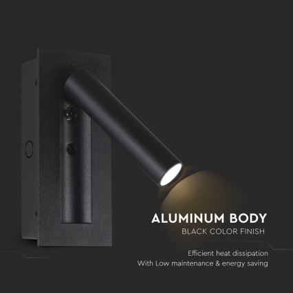 LED nástenné bodové svietidlo LED/2W/230V 3000K čierne