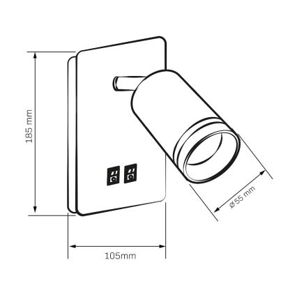 LED Nástenné bodové svietidlo PARIS 1xGU10/10W/230V + LED/6W/230V čierna