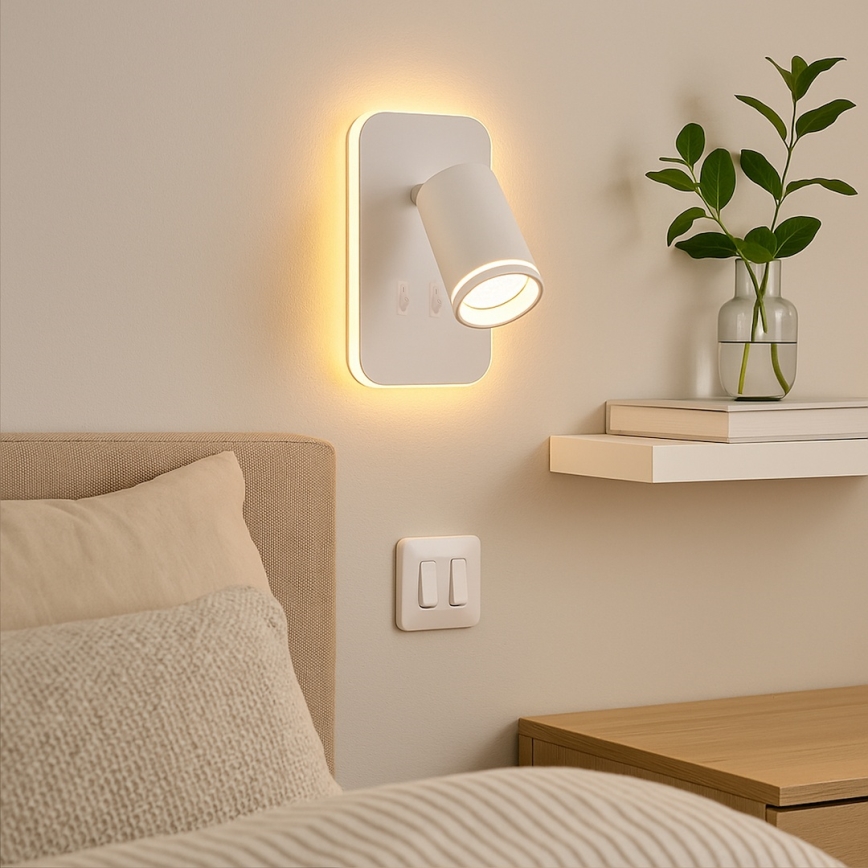 LED nástenné bodové svietidlo PIPE 1xGU10/10W/230V + LED/6W biela