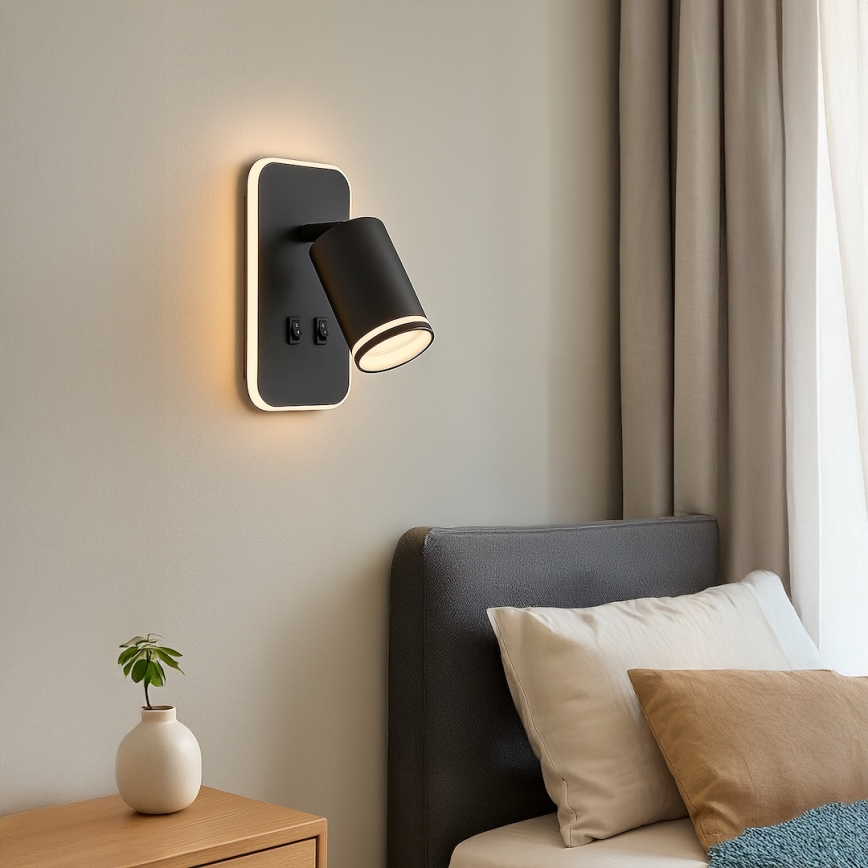 LED Nástenné bodové svietidlo PIPE 1xGU10/10W/230V + LED/6W čierne